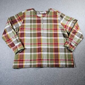 Serengeti Sz 1X VTG Cottagecore Plaid 1/4 Button Up Long Sleeve Pop Over Blouse
